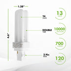 KOR - (4 Pack 13 Watt Double Tube - 2 Pin (GX23-2) Base - 3500K CFL-Plug-in Replacement for Sylvania 21117/20691 - CF13DD/827/ECO - GE 97588 - F13DBX23/835/ECO - Philips 383125 PL-C13W/35/USA/ALTO.