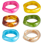 MEDOJO 6 Pcs Colorful Square Acrylic Resin Bangle Bracelet Wide Geometric Irregular Geometric Wristbands Cuff Bangle Bracelet for Women