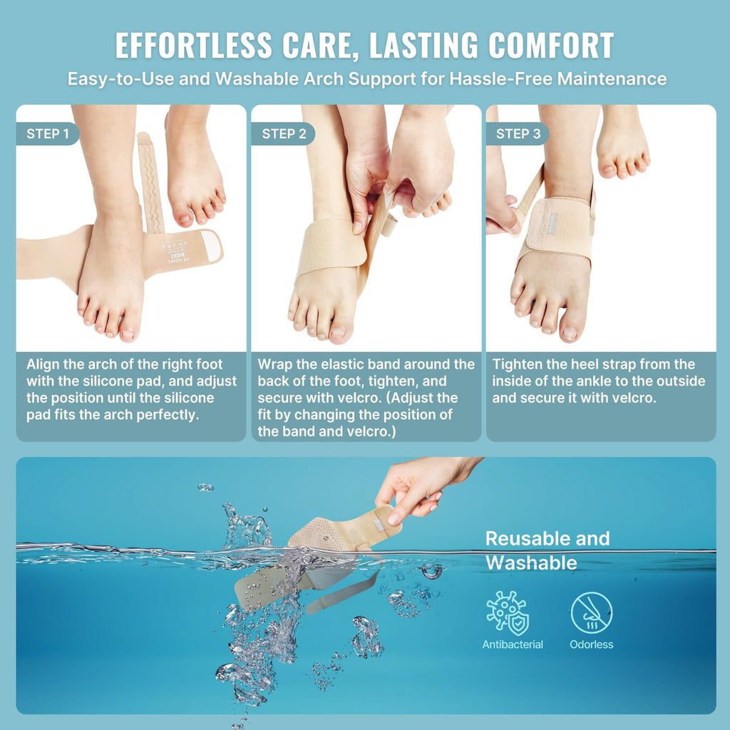 Fit Geno Arch Support for Plantar Fasciitis Pain Relief - Upgraded Non-Slip barefoot arch support for women - Adjustable Compression brace w/Gel Pads for Flat Feet High & Fallen Arch, Nude