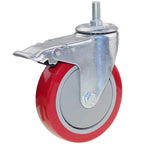 DICASAL 5 Inch Heavy Duty Stem Casters 360 Degree Swivel Thread Wheels with Metric Size M12-1.75 Screw Bolt Double Locking Brake Castor Wheel Load Capacity Upto 1200 Lbs Pack of Four