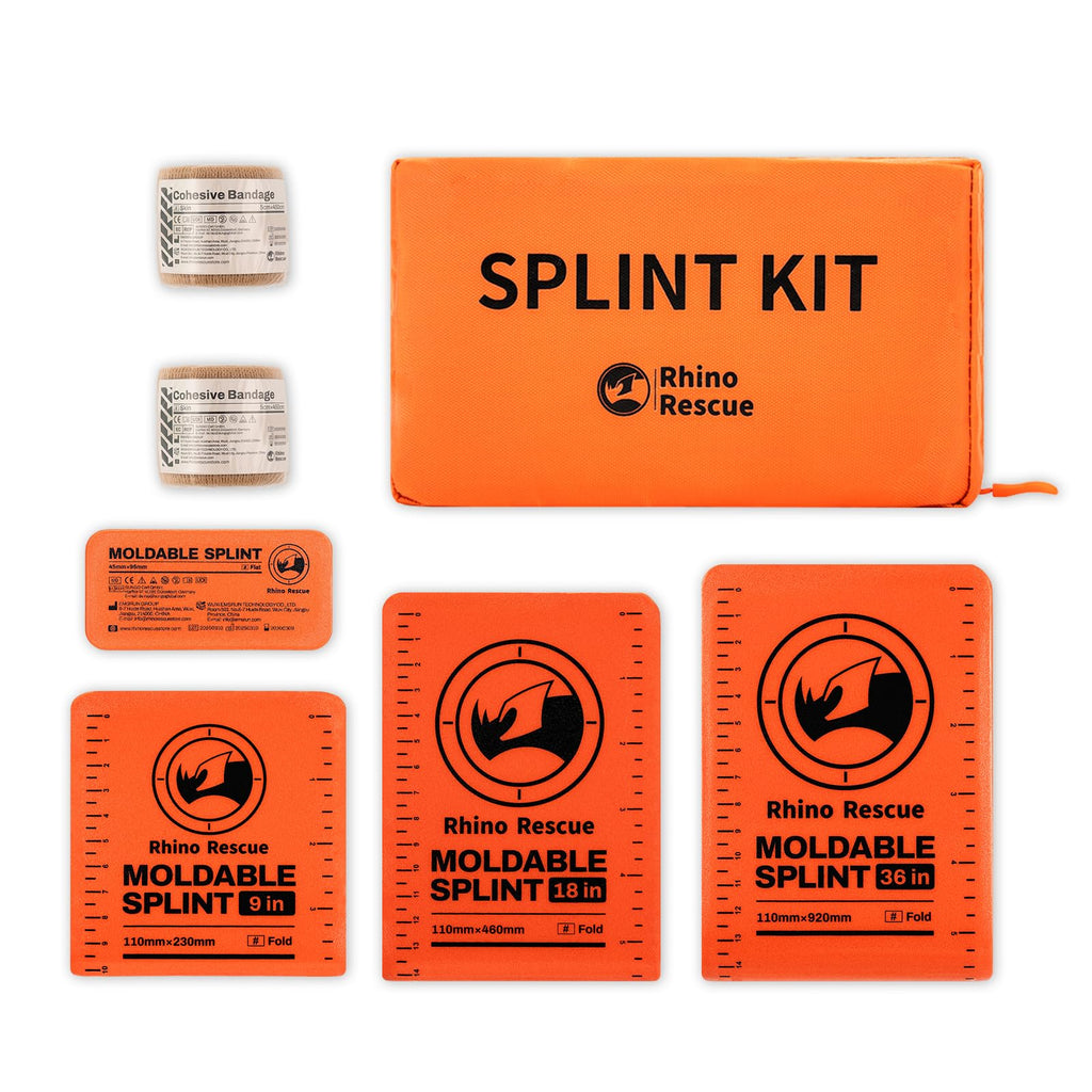RHINO RESCUE 4-Size Moldable First Aid Splint Kit, Orange-Gray with Bandage