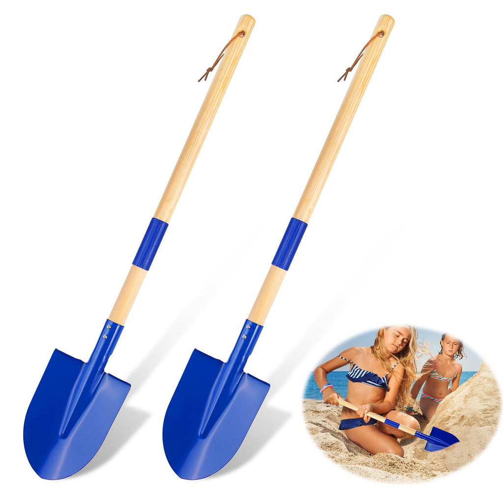 2 Pack Beach Shovels for Kids, 27.2" Long Detachable Kids Shovel with Wood Handle Metal Spade Sand Shovels for Digging Shoveling Sand Snow Gardening Tools Sandbox Toys for Kids Adults Gifts (Blue)