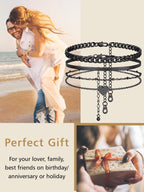 FindChic Cuban Link Anklets for Women Black Ankle Bracelets Waterproof Herringbone Chain Layered Foot Jewelry