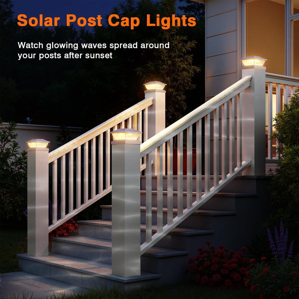 ENSLI Solar Post Cap Lights Outdoor 6 Pack, 2 Mode Bright Fence Post Solar Lights Outdoor Waterproof, Deck Fence Post Cap Light Solar Powered for 4x4 4.5x4.5 5x5 Posts in Garden Decor