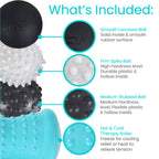 Vive Massage Ball Set (4 Piece) - Plantar Fasciitis Relief Foot Pain Hot Cold Therapy - Heel Spur, Sore Muscle, Trigger Point, Back, Arm, Neck, Shoulder, Leg Circulation Roller