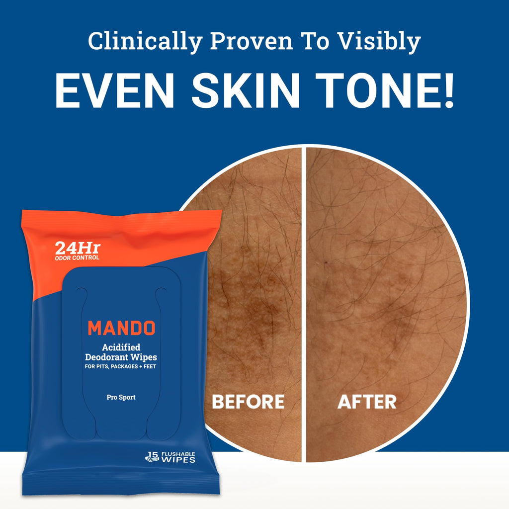 Mando Deodorant Wipes - 24 Hour Odor Control - Aluminum Free, Baking Soda Free, Skin Safe - 15 Count (Pack of 3)