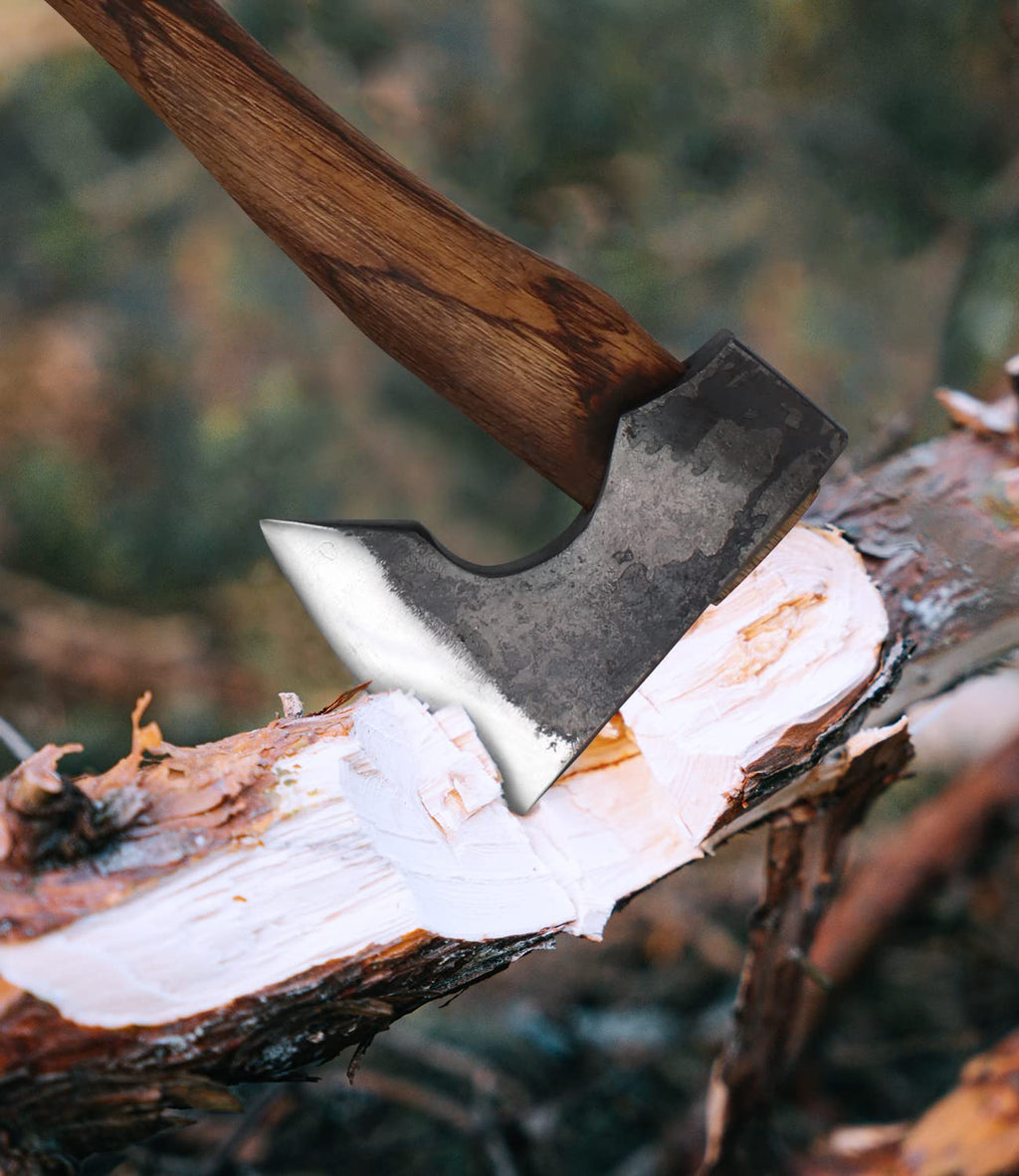 WICING 13.5 Inch Hatchet, Camping Axes and Hatchets 1065 Carbon Steel and Beech Handle, with Leather Sheath