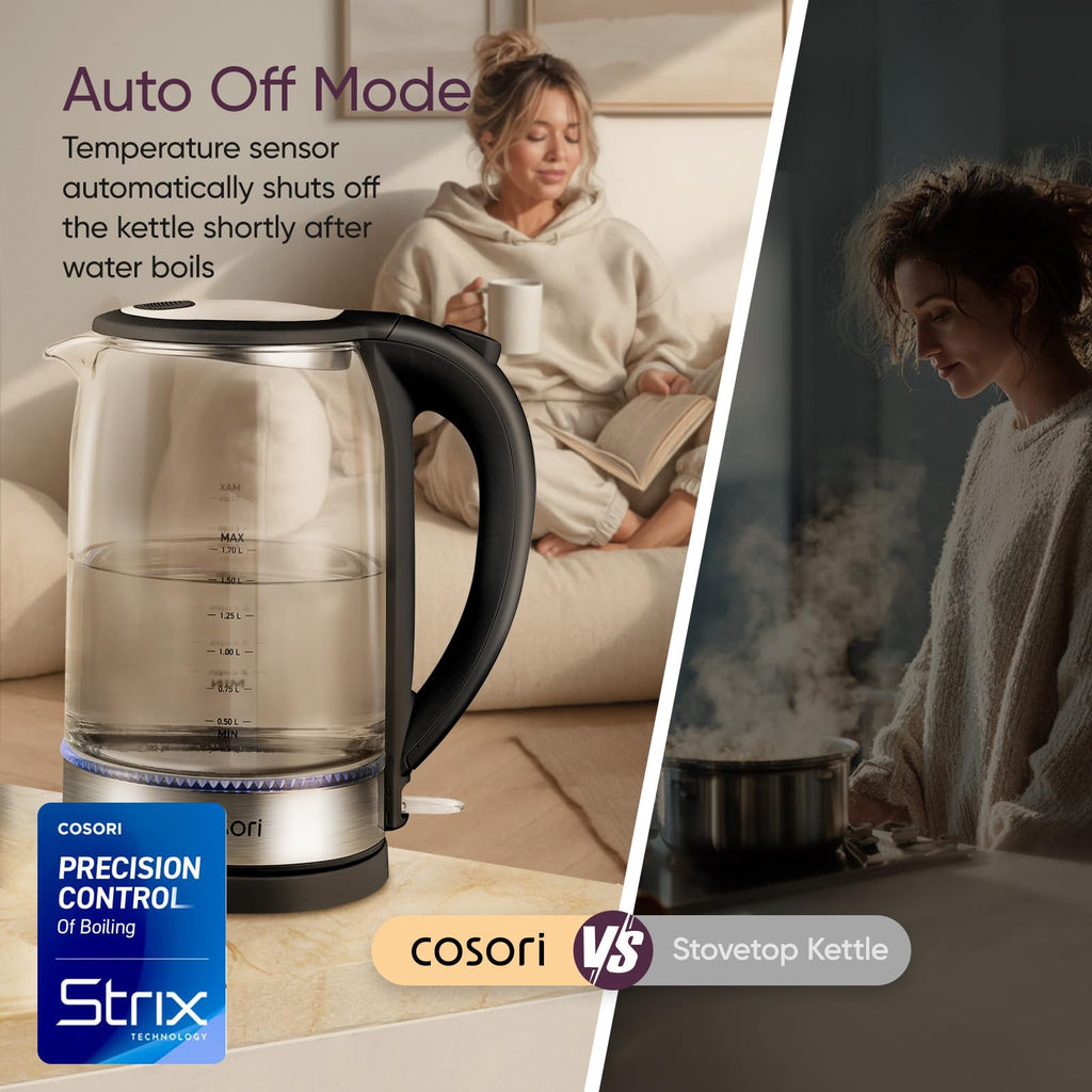 COSORI Electric Kettle, Tea Kettle Pot, 1.7L/1500W, Stainless Steel Inner Lid & Filter, Hot Water Kettle Teapot Boiler & Heater, Automatic Shut Off, BPA-Free, Black