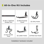 Rubbermaid 15-Piece FastTrack Garage Wall-Mounted Storage Kit, 4 Rails and 11 Hooks, for Home/House/Tool/Sports/Equipment/Utility Purposes
