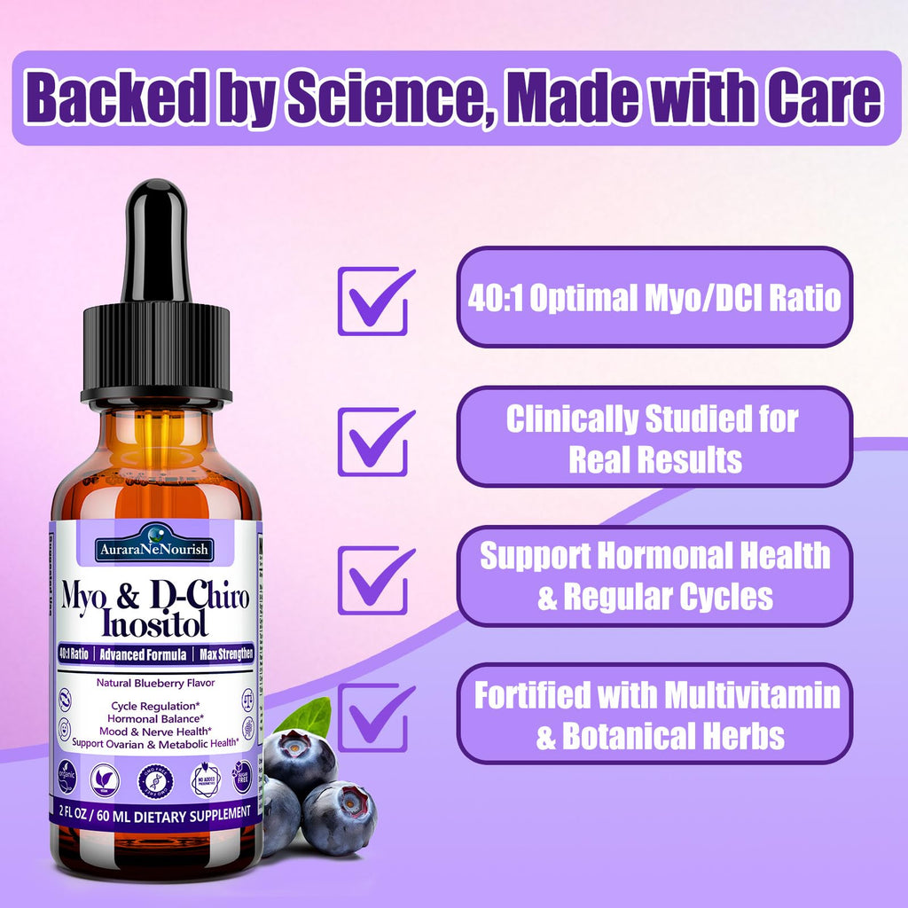 2 Pack Myo-Inositol & D-Chiro Inositol Supplement For Women Drops, Ideal 40:1 Ratio w. Organic Chaste Tree Berry, Ceylon Cinnamon Support Hormonal Balance & Ovarian, Cycle Regulation, Mood, Nerve