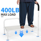 Josmimic Bed Step Stool for Adults, Bedside Steps for Elderly Seniors with Non-Slip Handle & LED Light, Stable Assist Rail for High Beds