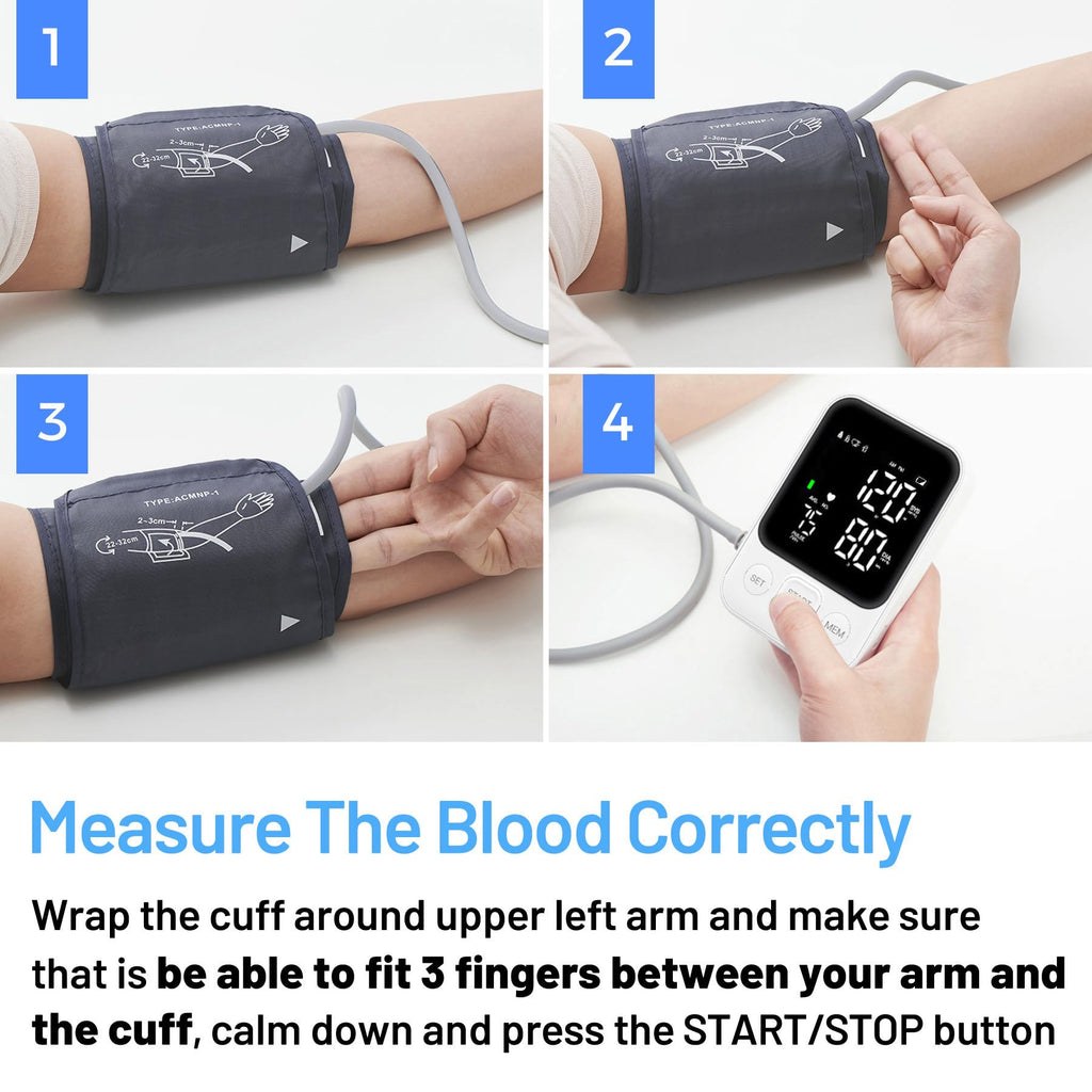 Blood Pressure Monitor Upper Arm Machine Accurate Adjustable BP Cuff Kit Led Backlit Display 2 Users 240 Sets Memory Includes Storage Bag White