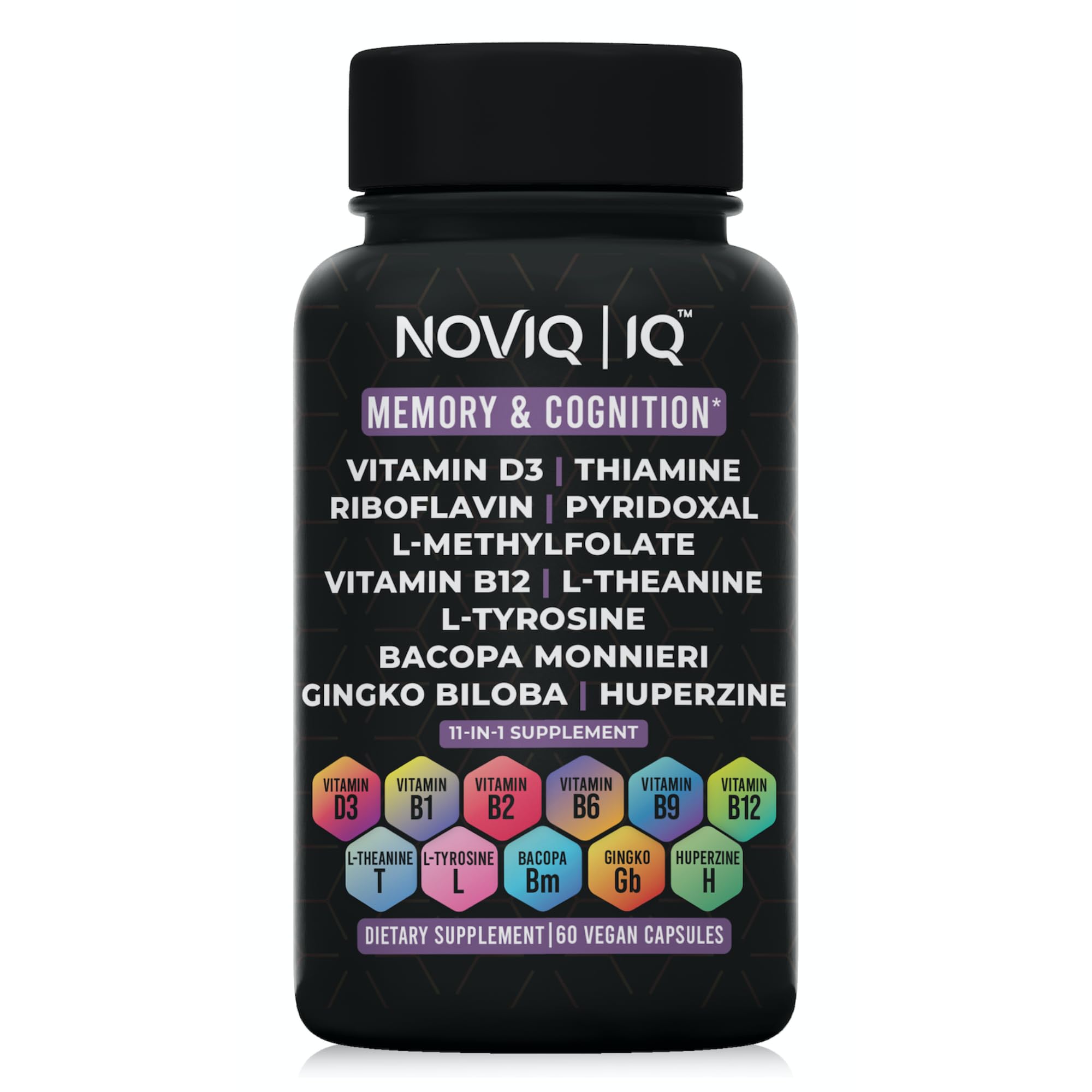11-in-1 Nootropic Supplement: Supports Memory & Cognition - 100mg Ginkgo 150mg Bacopa 300mcg Huperzine 200mg L-Theanine 150mg L-Tyrosine & Bioactive B-Complex w/ 5-MTHF - 1,100mg+ Serving - 60 Count