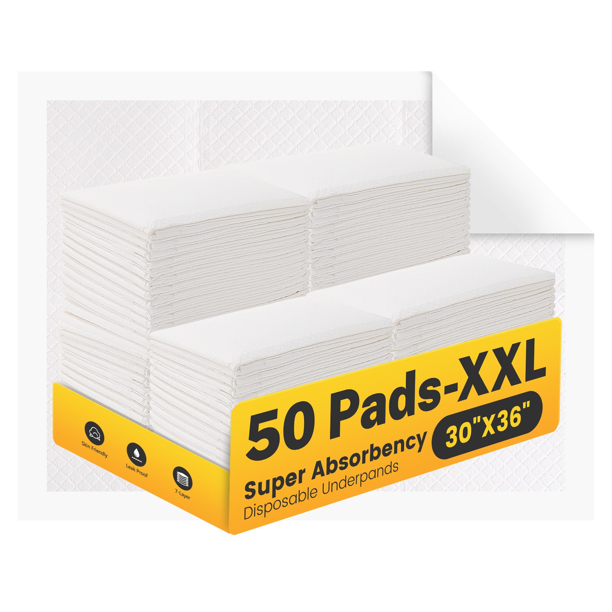 Bed Pads Disposable Adult 50 Count XXL, Super Absorbency Heavy Duty Chucks Pads Extra Large Incontinence Pads, Quick Drying Underpads Chux Pads for Puppy Pets Baby Adults Elderly, 30” x 36”, White