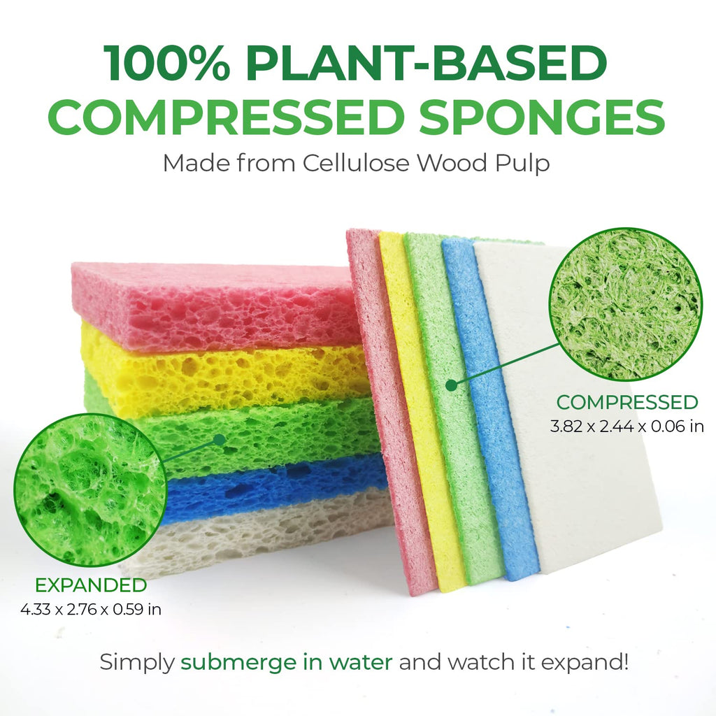 AIRNEX Compressed Cellulose Sponges - 32 Pack Natural Pop Up Dish Sponge for Kitchen - Compostable Plant-Based Cleaning Sponges Bulk – Non Scratch Natural Sponge for Dishes & Household Cleaning