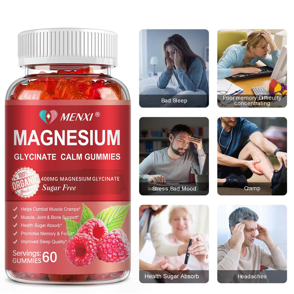 Magnesium Gummies 600mg per Serving-Magnesium Glycinate 400mg and Magnesium Malate 200mg,Sugar Free Magnesium Potassium Supplement for Calm Mood, Muscle, Bone & Sleep Support,60 Raspberry Gummies