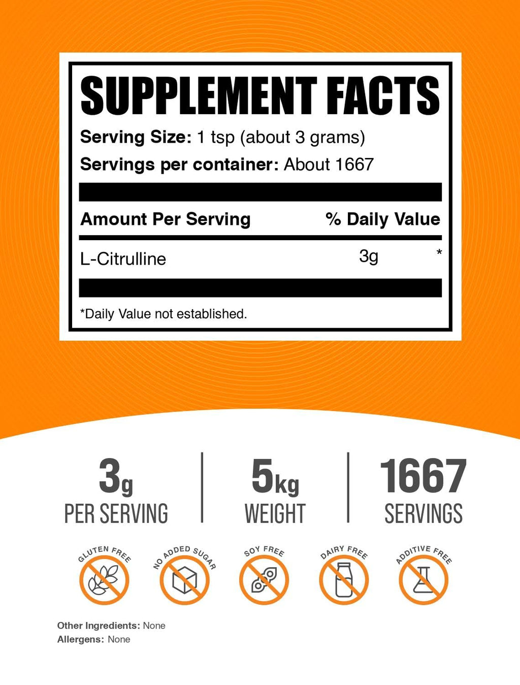 BulkSupplements.com L-Citrulline Powder - Citrulline Supplement, Nitric Oxide Supplement - Unflavored & Gluten Free - 3g per Servings, 1kg (Pack of 5) (11 lbs)