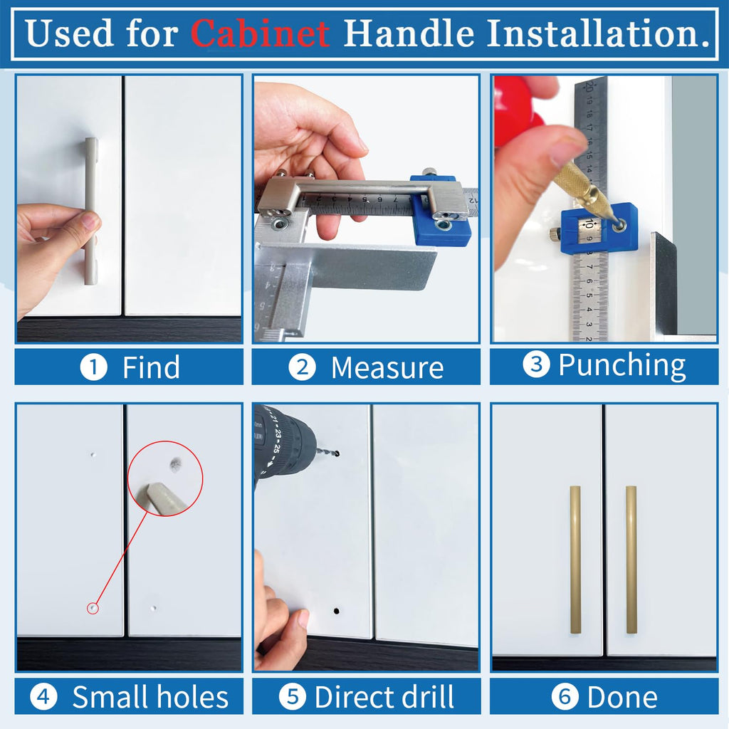 King&Charles Cabinet Hardware Jig, Metal Cabinet Handle Jig + Auto Hole Punch + Point Drill Bits, Use for Handles Knobs Pulls on Drawers/Doors, Wood Drilling Dowelling Guide Set.