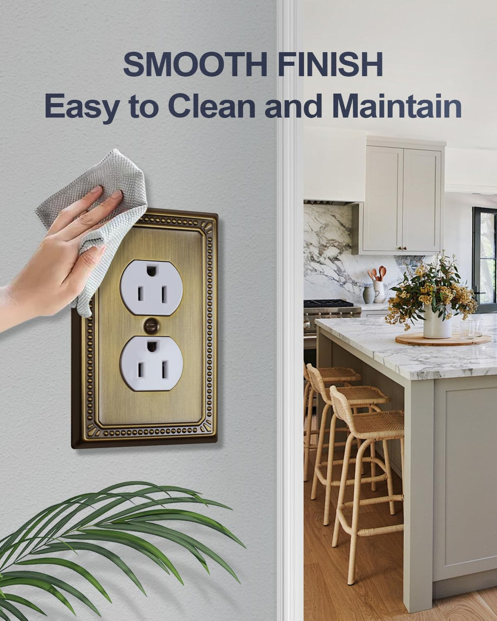 ZILLSEA Metal Wall Plates, Switch Plates and Outlet Covers, Decorative Pearl Design (1 Duplex 4PK, Antique Brass, Midsize)