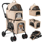 Giantex Double Dog Stroller for 2 Dogs, Detachable Carriers, Safety Belt, 4 Lockable Wheels, Pet Travel Carrier Strolling Cart, Folding Cat Stroller for Small Medium Pets Dogs (Beige)