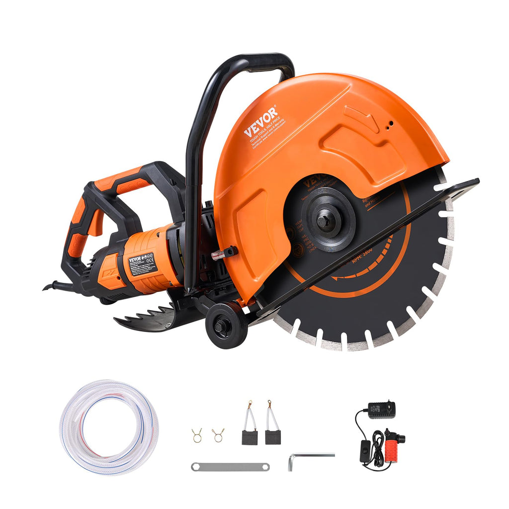 VEVOR Electric Concrete Saw, 16 in, 3200 W Motor Circular Saw Cutter with Max. 6 in Adjustable Cutting Depth, Wet Disk Cutter Includes Water Line, Pump and Blade, for Stone, Brick