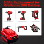 Cheerlark Upgrade 2-Pack 20V 8.0Ah Replacement for Craftsman 20V Battery V20 Lithium ion Batteries Compatible with CMCB205 CMCB204 CMCB206 CMCB202 CMCB201 20V Cordless Power Tools