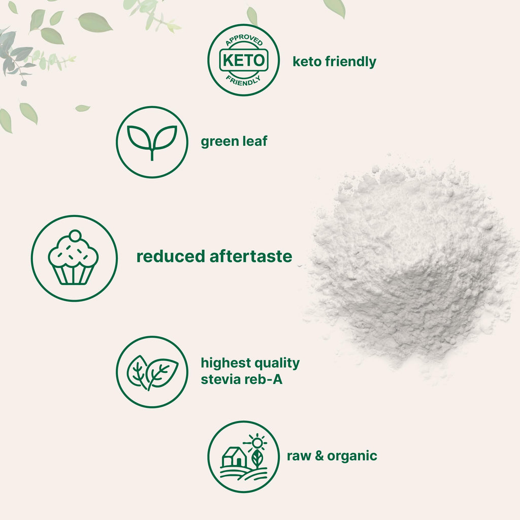 Micro Ingredients Pure Organic Stevia Powder, 8 Ounces, 1418 Serving, Highest Grade Stevia Green Leaf Extract Reb-A, Reduced Bitter Aftertaste, 0 Calorie, Natural Sweetener, Sugar Alternative, Keto Friendly