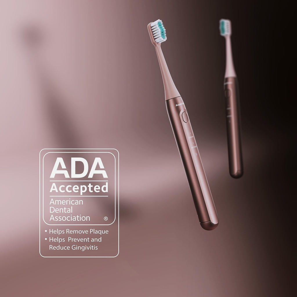 Aquasonic Icon ADA-Accepted Rechargeable Toothbrush | Magnetic Holder & Slim Travel Case | 2 Brushing Modes & Smart Timers | Gentle Micro-Vibrations (Pearl)