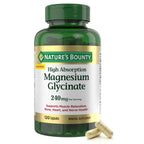 Nature’s Bounty High Absorption Magnesium Glycinate 240 mg for Supporting Muscle Relaxation and Bone, Heart & Nerve Health – Non-GMO, Gluten-Free, Vegetarian, 120 Count/60 Servings