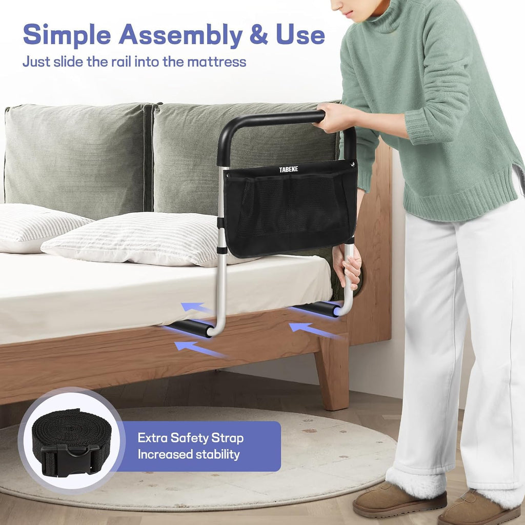 TABEKE Bed Rails for Elderly Adults Safety, Adjustable Senior Bed Assist Rail with Non-Slip Handle and Double Side Storage Pocket Fits King, Queen, Full, Twin Bed