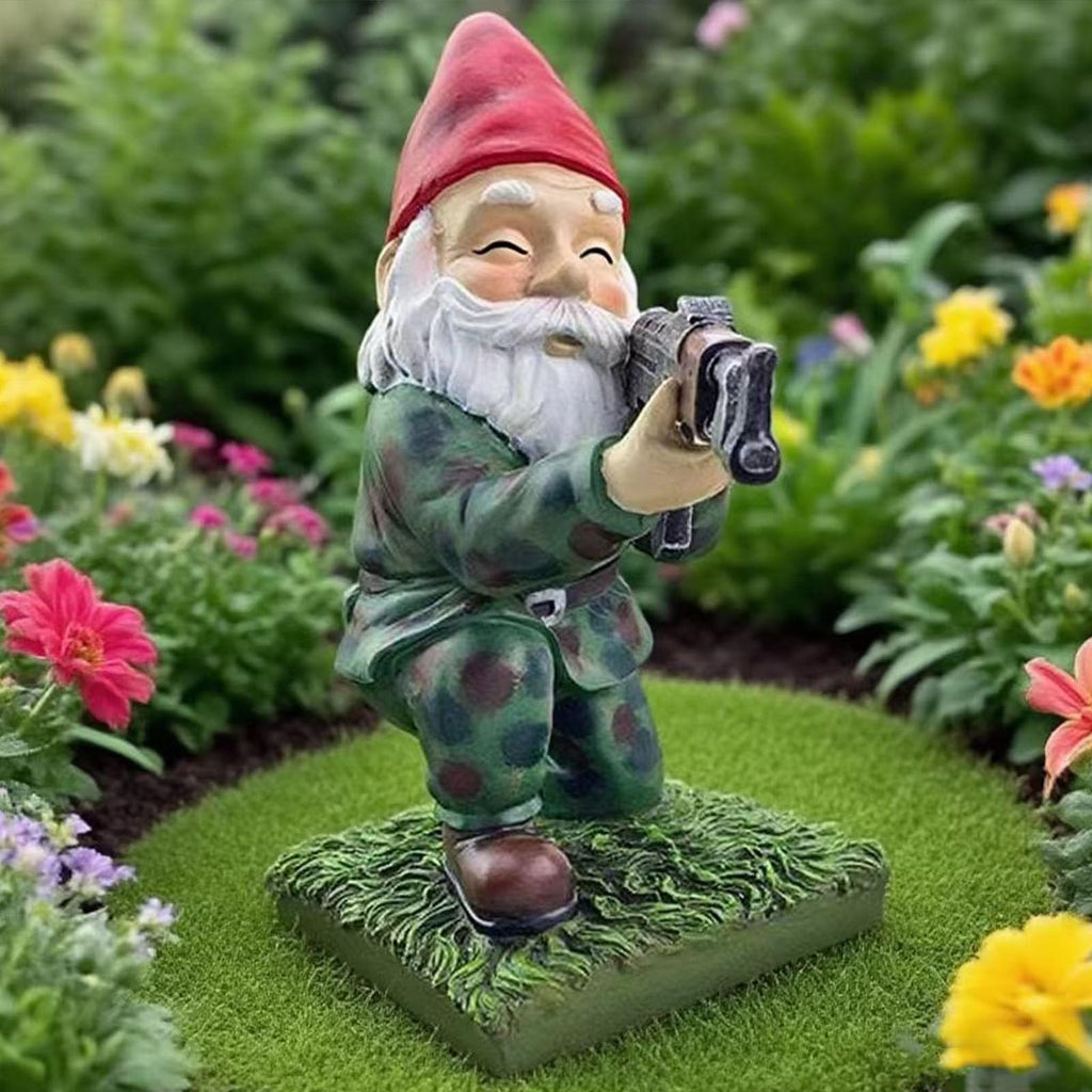 BESTJYC Garden Gnomes with Guns, 5.9in Garden Gnomes Outdoor, Military Gnome with Gun, Gnome Decorations for Yard, Indoor Outdoor Halloween Christmas Thanksgiving Gifts (3red)