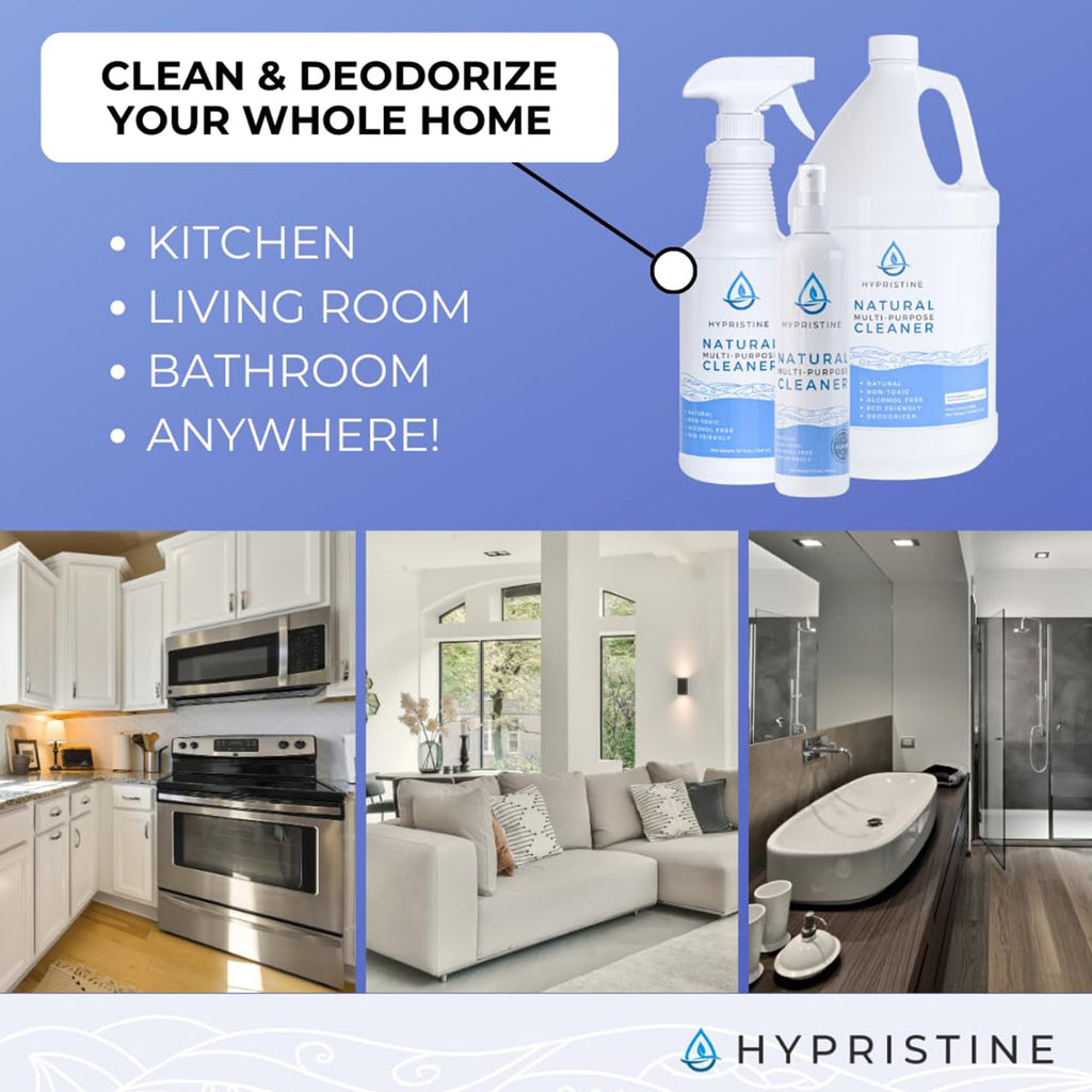 HYPRISTINE PURE Hypochlorous Acid Spray, Multi-Purpose Cleaner, Superior Shelf Life, 0% Bleach, 0% Alcohol, Food Contact Safe, Eliminate Non-Living Allergens, Remove Pet Odor, Clean Any Surface