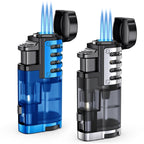 Torch Lighter Butane Refillable Triple Jet Flame Torch Lighters, Windproof Adjustable Flame Butane Torch Lighter with Punch 2 Pack (Without Fuel) (Blue)