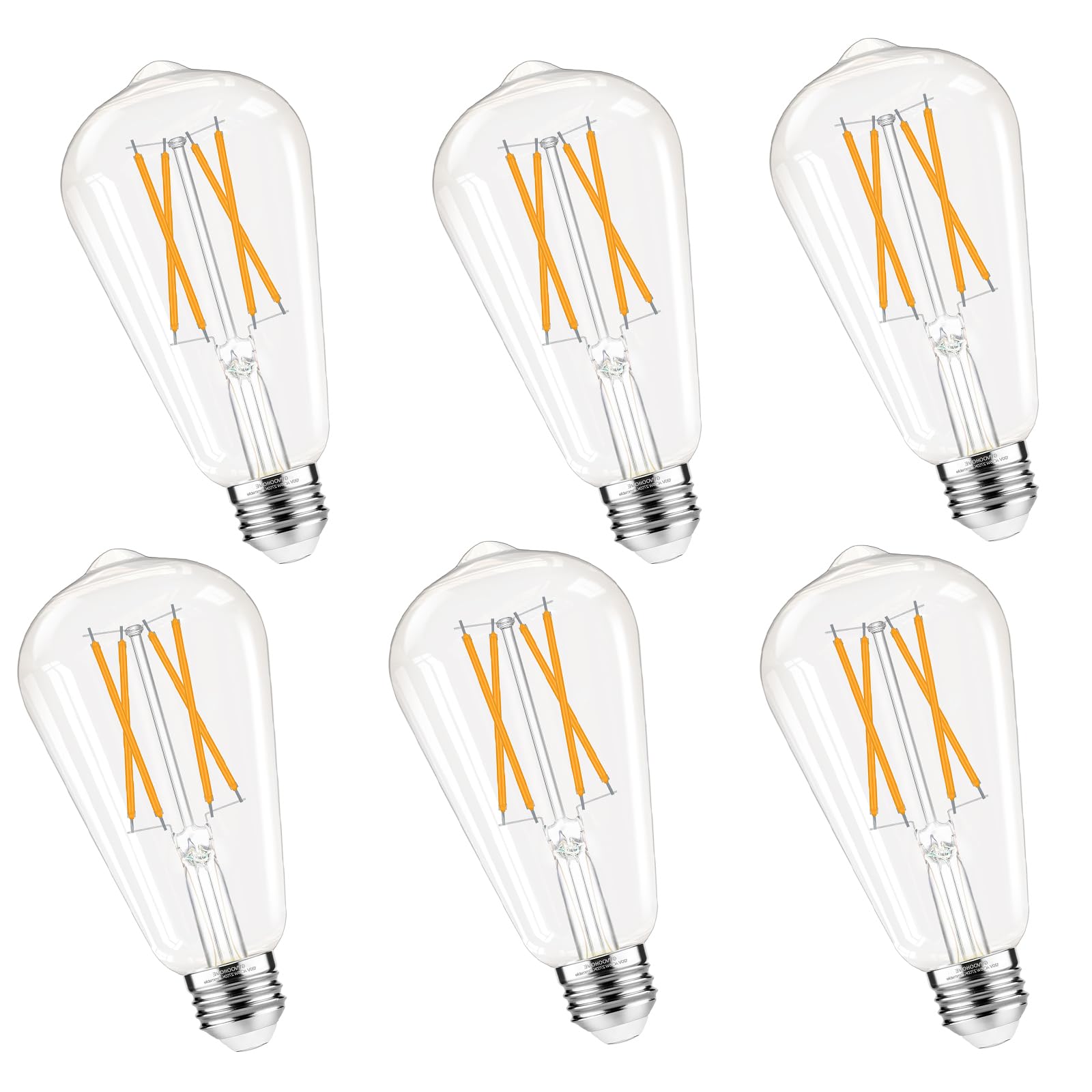 GvvooHome Dimmable Edison Bulbs, 2700K Warm White, 6W Equivalent to 60 watt E26 LED Bulb, ST58 Vintage Light Bulbs, 600LM, 90+ CRI, E26 Base, Clear Glass, 6 Pack