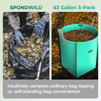 SPONDWILD Reusable Yard Waste Bags, 63 Gallon Large Self-Standing Leaf Bag