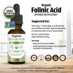 Dr. Green Life USDA Organic Folinic Acid Drops - 500 mcg per Drop | Methylation Support B9 Supplements for Kids & Adults | Supports Neurological Function, Nervous System Health & DNA Synthesis