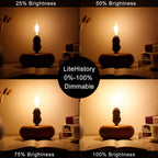 LiteHistory Dimmable T6 led Bulb 25W Candelabra led 2700K Clear 200lm 2W e12 T25 led Bulb 6Pack