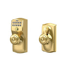 Schlage Camelot Keypad Lock with Knob, Electronic Keyless Door Entry, Flex Lock Auto‑Lock Option, Bright Brass, FE595 CAM 505 GEO