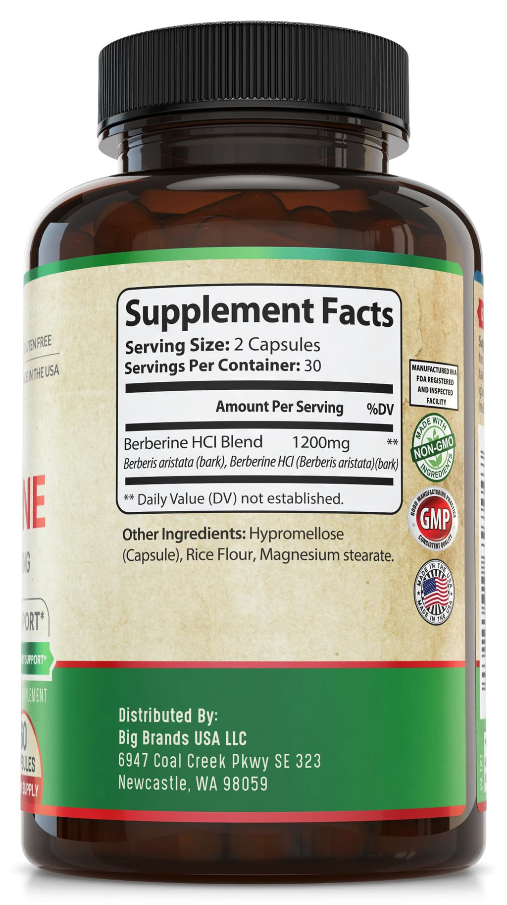 1200mg Berberine Herbal Health Capsules Support Heart and Cardiovascular Health, Help Maintain Healthy Cholesterol, Triglyceride, Blood Sugar Levels, Supports Digestion, Boosts Metabolism, 60 Capsules