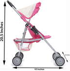 fash n kolor My First Doll Stroller with Basket - Pink Off-White Foldable Doll Stroller - Fits Upto 18" Dolls, 2 Free Magic Bottles Included