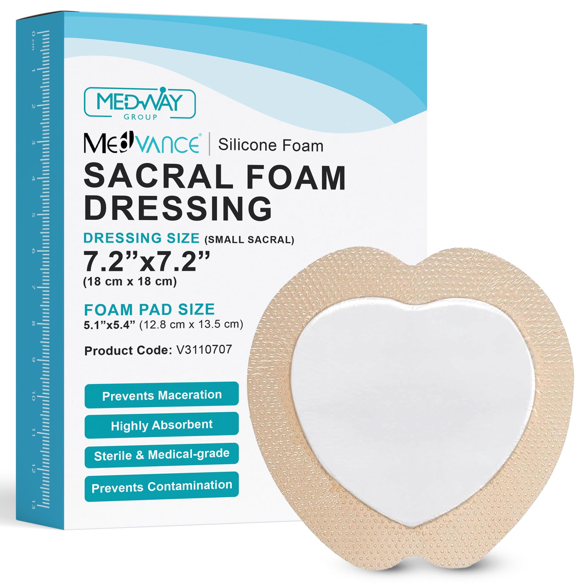 MedVance Silicone Sacral Foam Adhesive Dressing Bandages, 7"x7", Box of 10