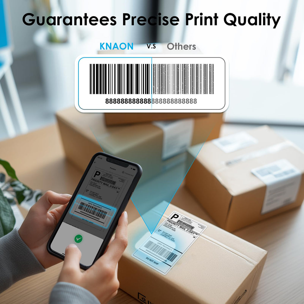 KNAON Thermal Shipping Labels - 500 Pack of 4x6 Fanfold Direct Thermal Labels with Strong Adhesive, Commercial Grade Quality