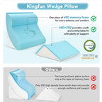 Kingfun 4PCS Orthopedic Bed Wedge Pillow Set for Sleeping, Post Surgery Memory Foam Support Pillows for Back, Neck and Leg Pain Relief, Adjustable Triangle Pillow - Acid Reflux, Anti Snoring & GERD