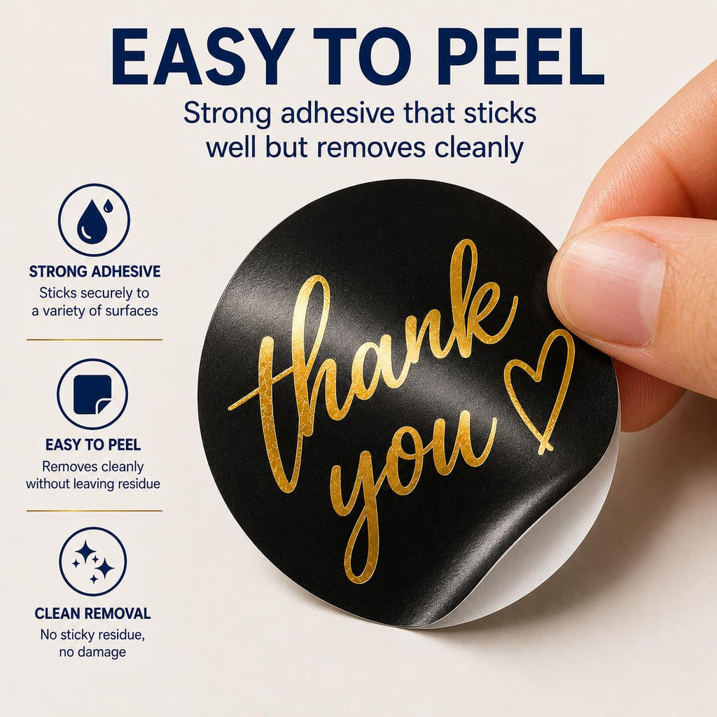 500 PCS Thank You Sticker Labels Roll, 1.5 Inch Round Gold Foil