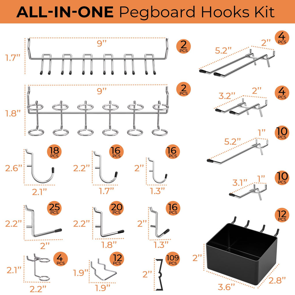 INCLY 278PCS Pegboard Accessories Organizer Kit with Peg Borad Hooks & Bins