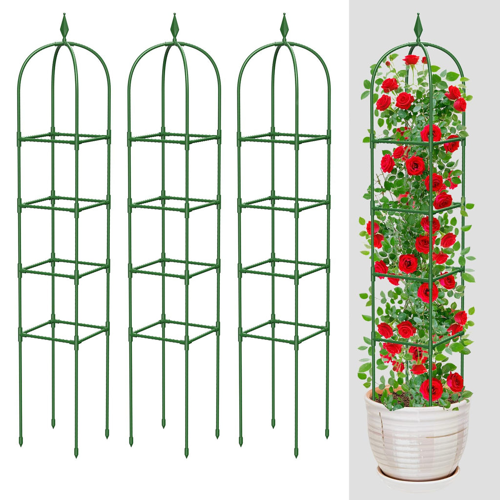 MYMULIKE 2 Pack Garden Obelisk Trellis for Climbing Plants Outdoor & Indoor - 6Ft Rustproof Garden Trellis Plant Support Cage for Vines, Flowers, Vegetables, Roses | Heavy-Duty, Adjustable