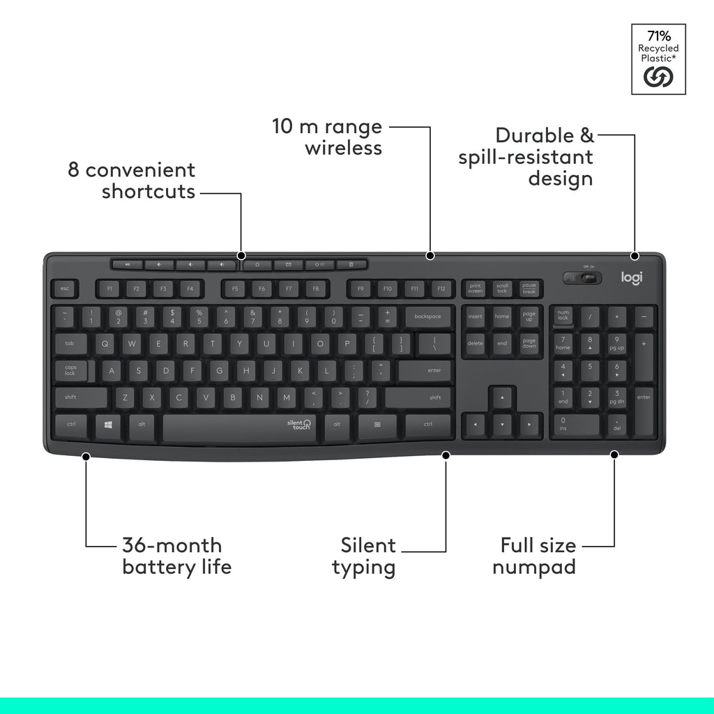 Logitech MK295 Full Size Silent Wireless Keyboard Mouse Combo - Graphite