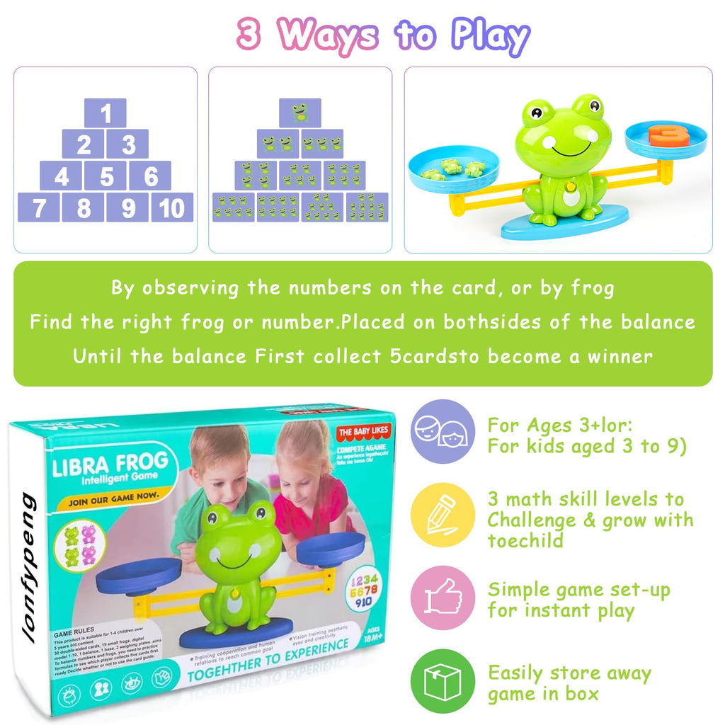 lonfypeng Frog Balance Counting Toys, Cool Math Learning Games for Boys and Girls, Educational Number Preschool Toy, Fun Children's Gift STEM Math Games for Kids Age 3+ (63 PCS)