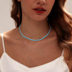 Luxval Turquoise Necklaces for Women Silver Tennis Necklaces Western Turquoise Boho Necklace Beach Summer Everyday Western Jewelry Gifts