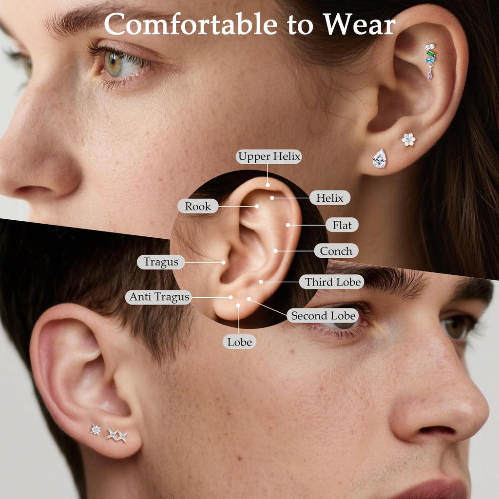 Limerencia Titanium Flat Back Screw Back Stud Earrings for Women Men